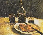 Vincent Van Gogh Still life with bottle, two glasses, cheese and bread oil painting